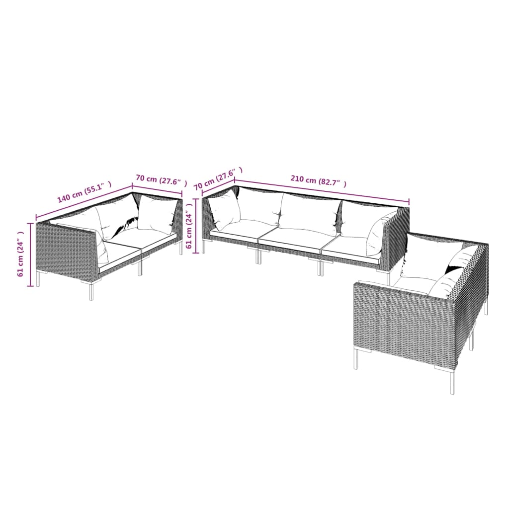 vidaXL Set Divani da Giardino 7 pz con Cuscini Polyrattan Grigio Scuro