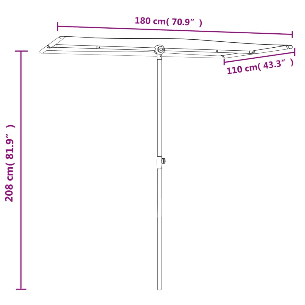 vidaXL Ombrellone da Giardino con Palo in Alluminio 180x110cm Verde