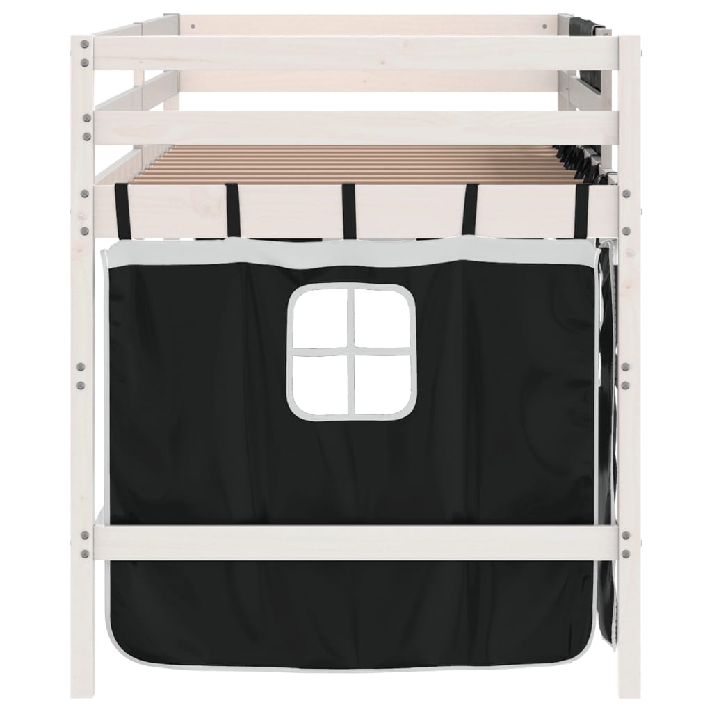 vidaXL Letto a Soppalco con Tende Bambini Bianco e Nero 80x200 cm Pino