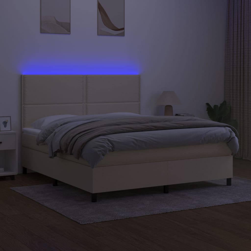 vidaXL Letto a Molle con Materasso e LED Crema 160x200 cm in Tessuto