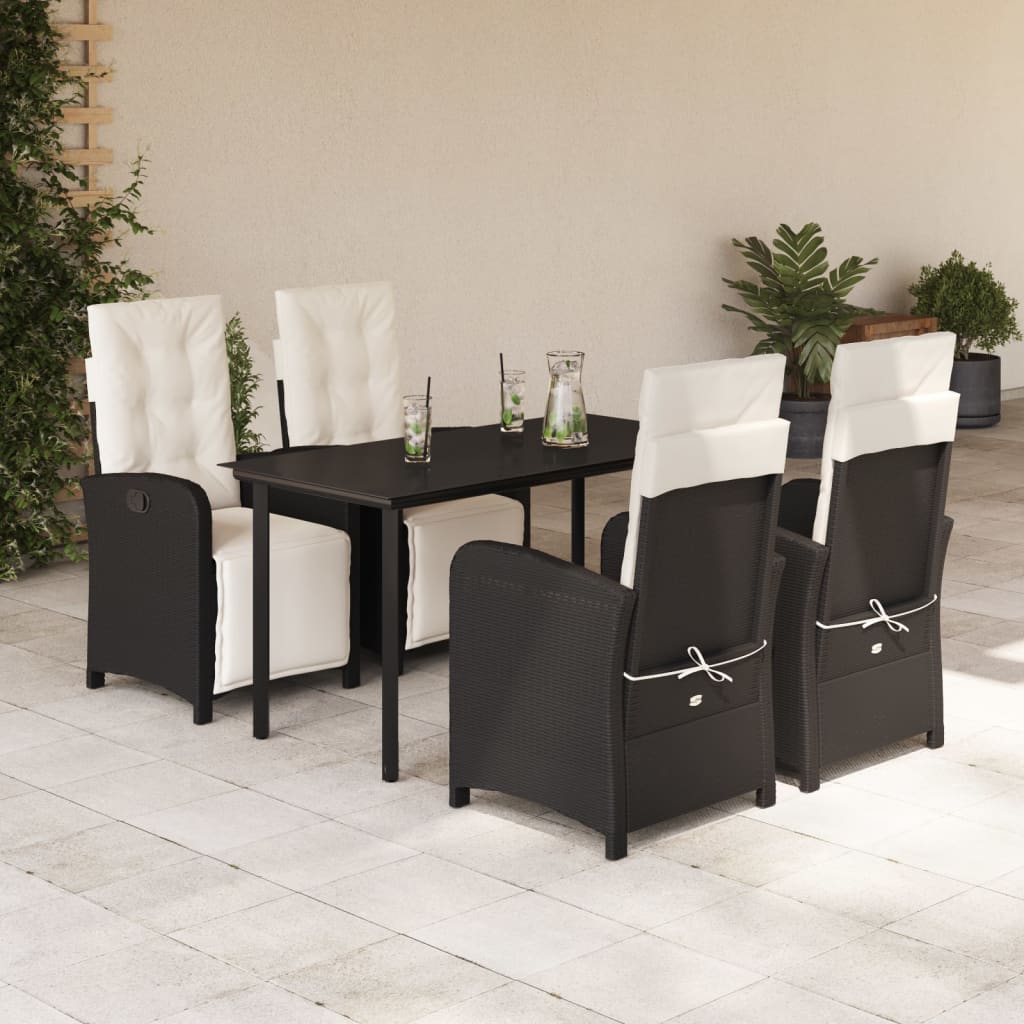 vidaXL Set da Pranzo da Giardino 5 pz Nero con Cuscini in Polyrattan