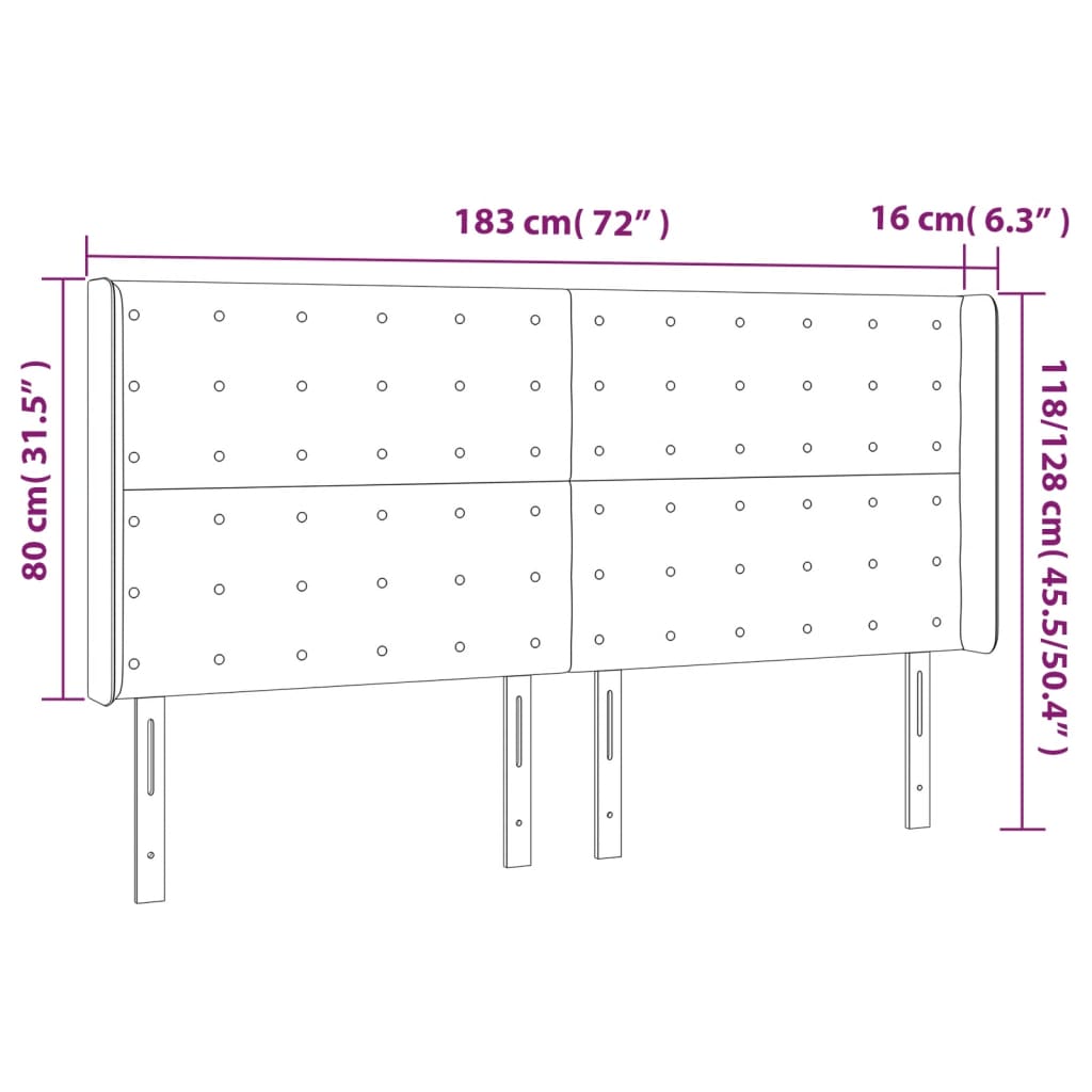 vidaXL Testiera a LED GrigioScuro 183x16x118/128cm inTessuto