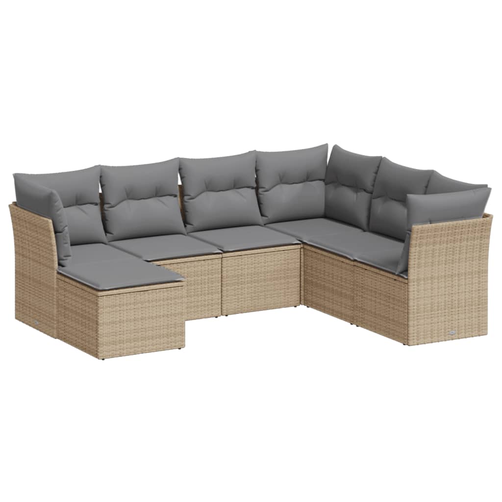 vidaXL Set Divani da Giardino 7 pz con Cuscini Beige in Polyrattan