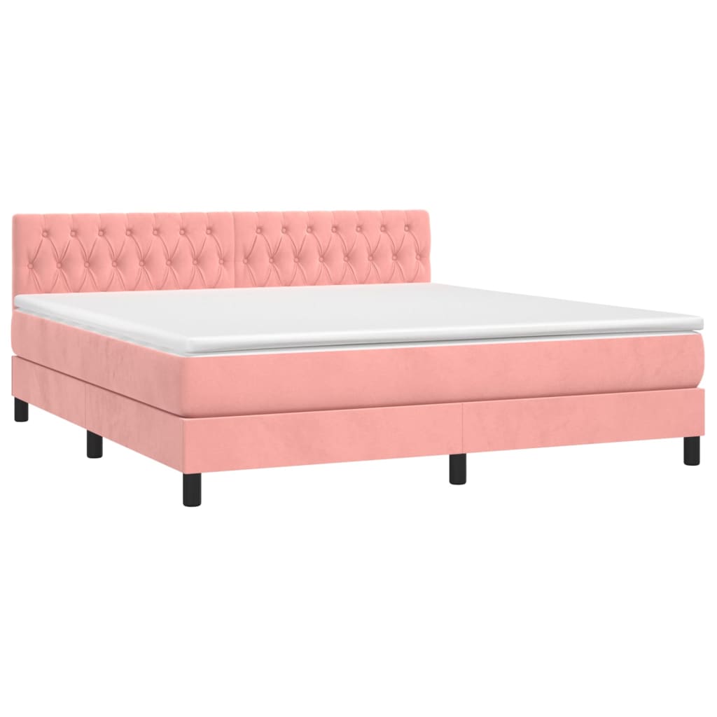 vidaXL Letto a Molle con Materasso e LED Rosa 160x200 cm in Velluto