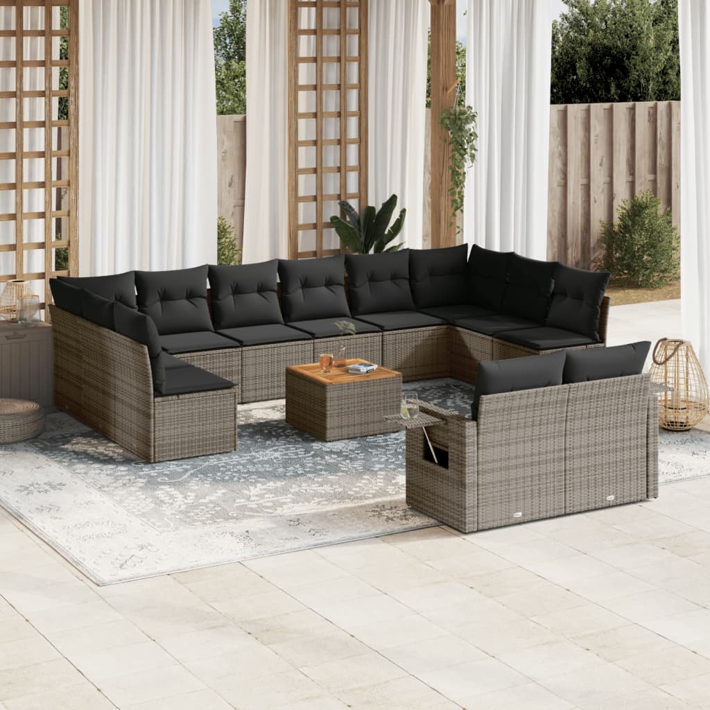 vidaXL Set Divani da Giardino 13 pz con Cuscini Grigio in Polyrattan