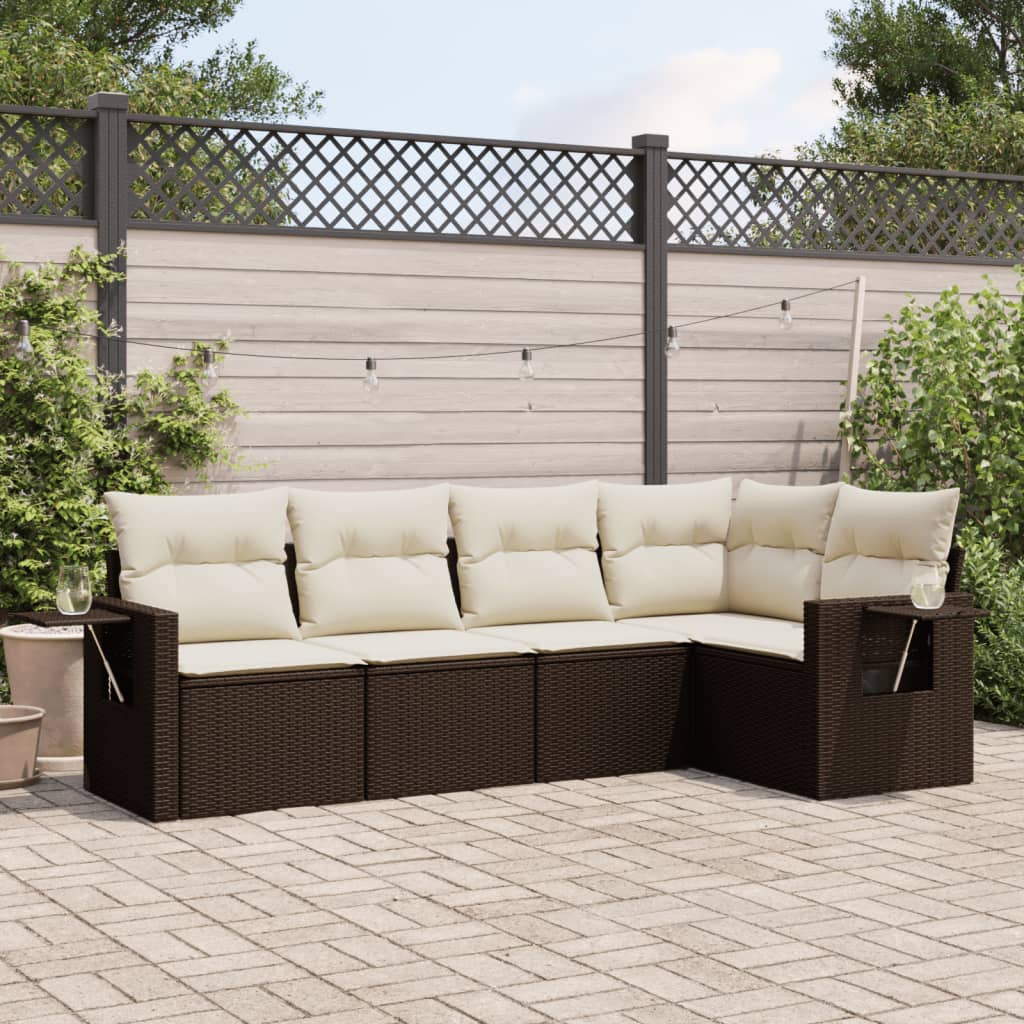 vidaXL Set Divano da Giardino 5 pz con Cuscini Marrone in Polyrattan