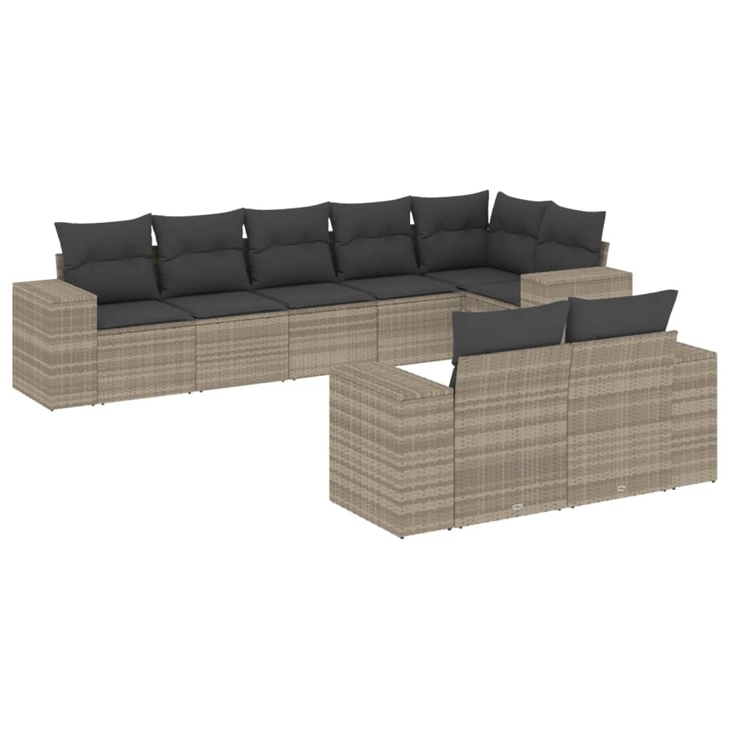 vidaXL Set Divano da Giardino 8pz con Cuscini Grigio Chiaro Polyrattan