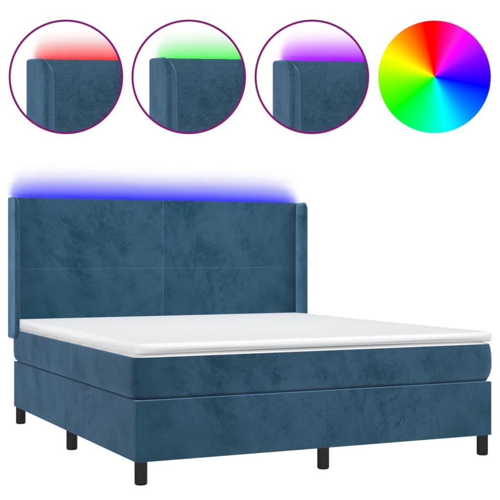 vidaXL Letto a Molle con Materasso e LED Blu Scuro 160x200 cm