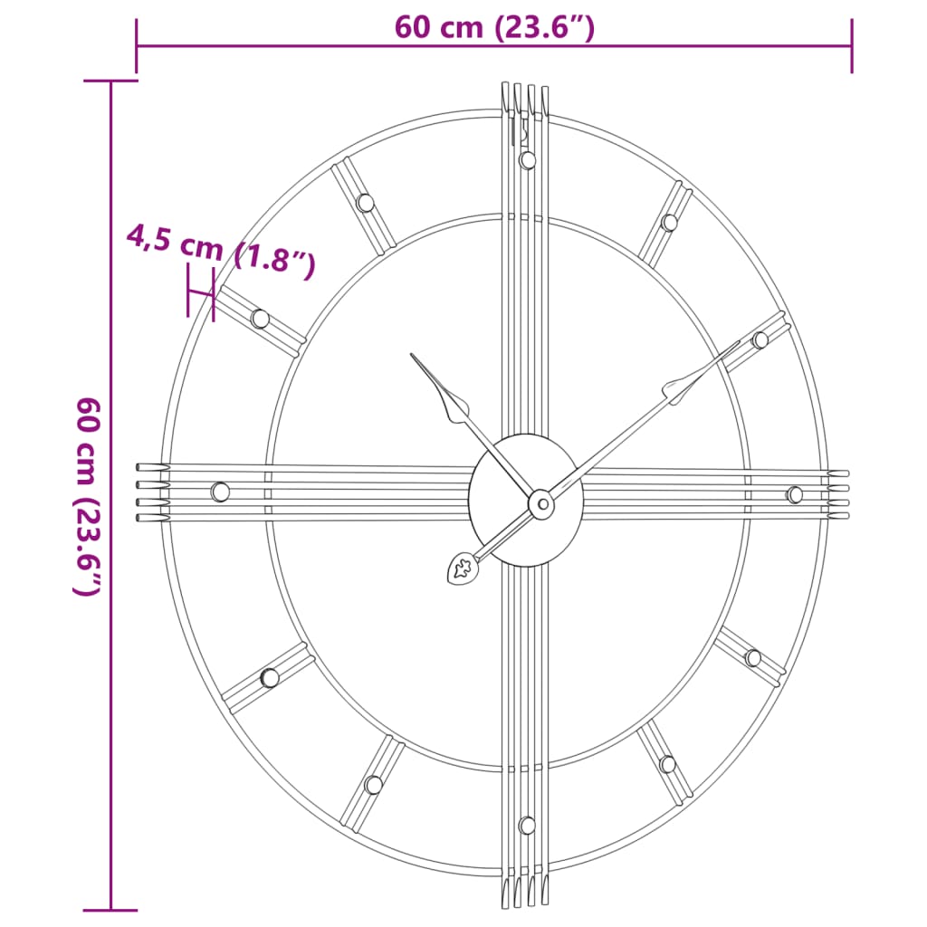 vidaXL Orologio da Parete Nero Ø60 cm in Ferro