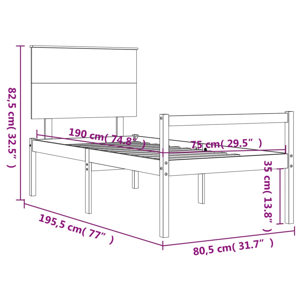 vidaXL Letto per Anziani Bianco Testiera Small Single Legno Massello