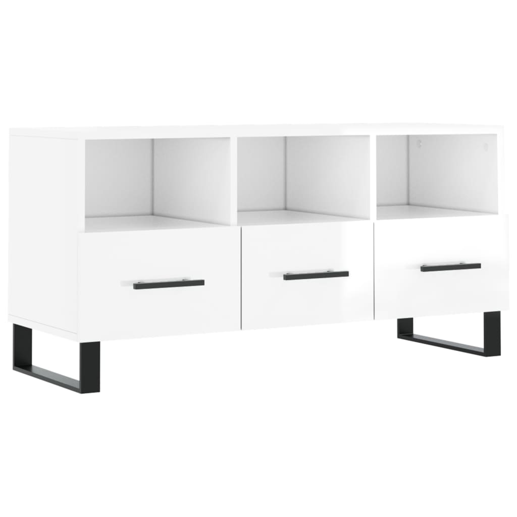 vidaXL Mobile Porta TV Bianco Lucido 102x36x50 cm in Legno Multistrato