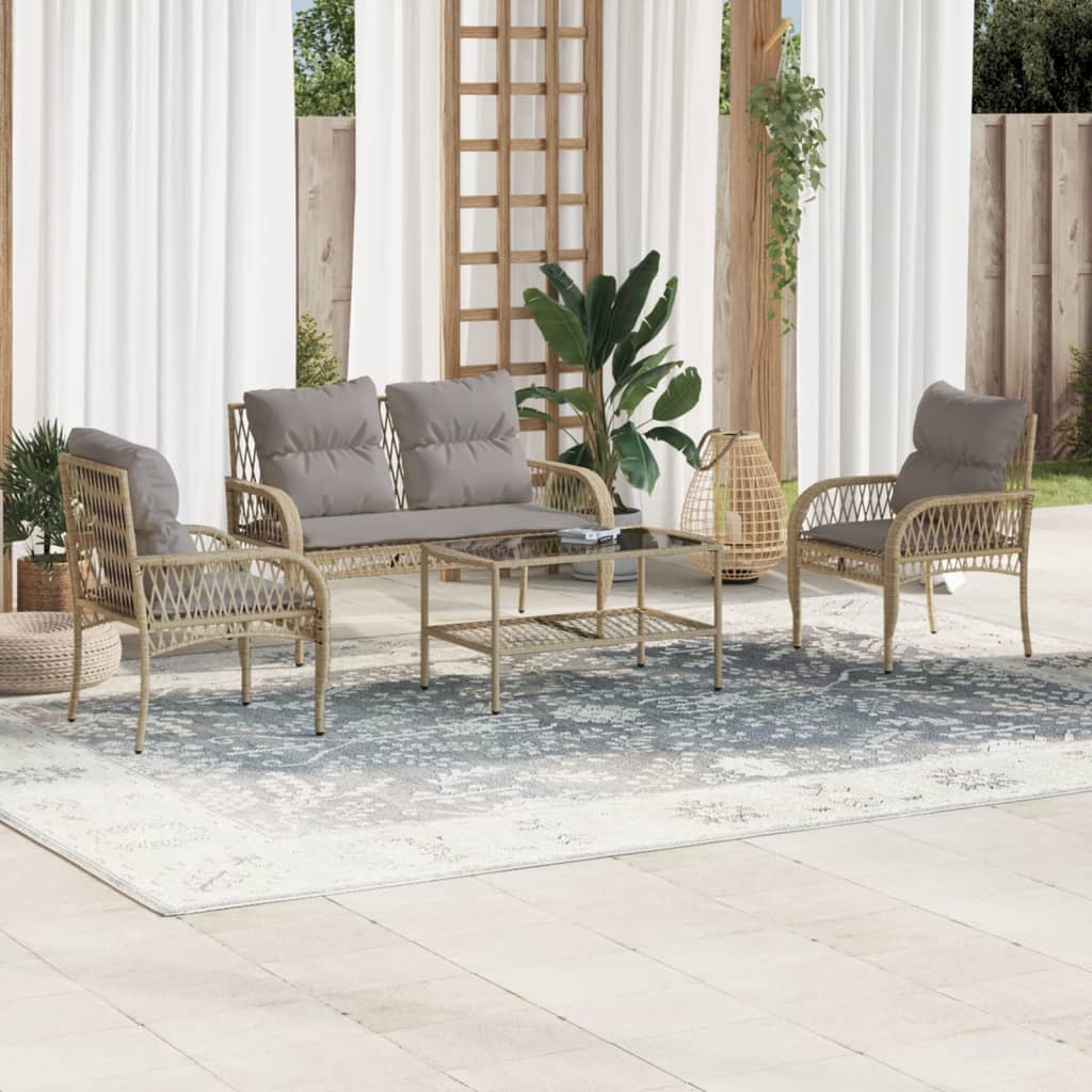 vidaXL Set Divano da Giardino 4 pz con Cuscini Beige in Polyrattan