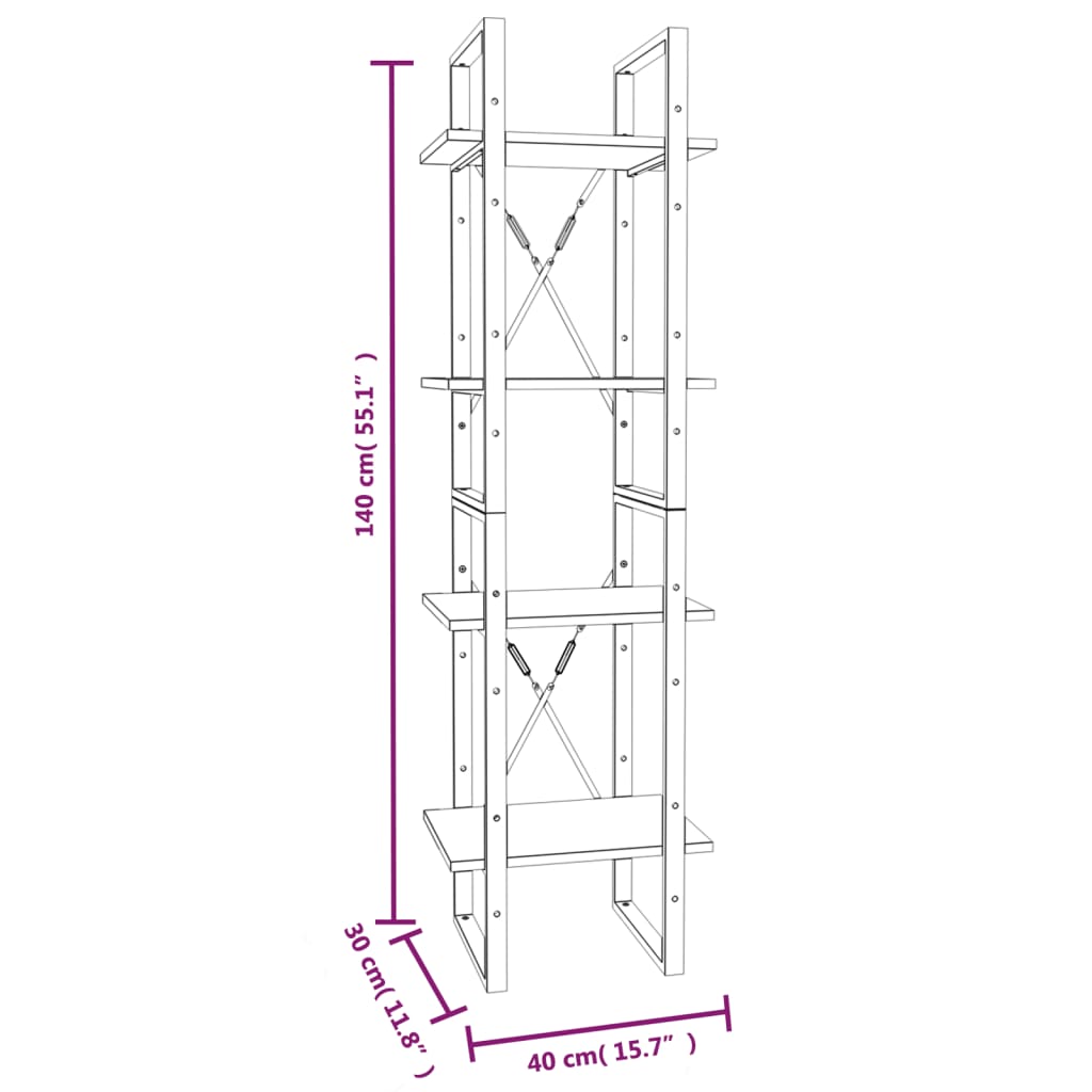 vidaXL Libreria 4 Ripiani Grigio Sonoma 40x30x140 cm Legno Multistrato