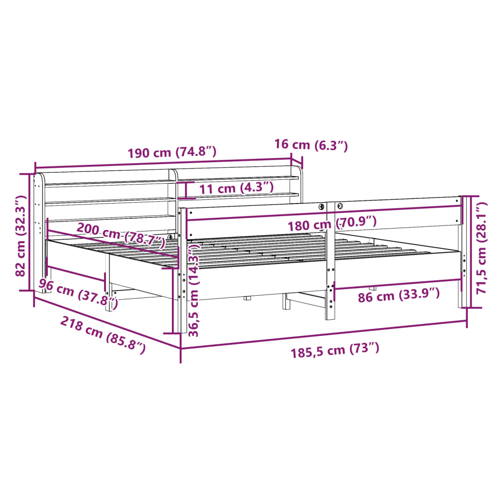 vidaXL Letto senza Materasso Bianco 180x200 cm Legno Massello di Pino