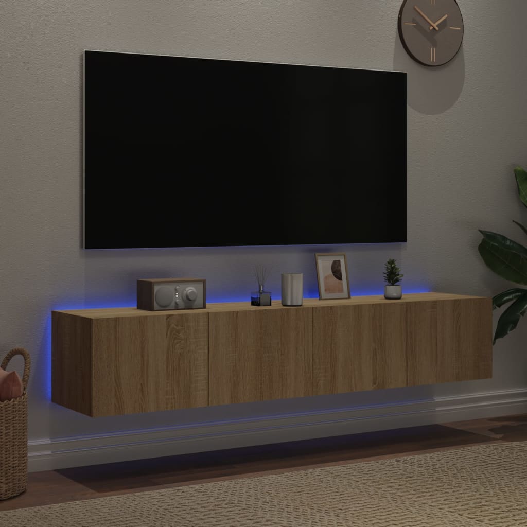 vidaXL Mobili TV a Parete con Luci LED 2pz Rovere Sonoma 80x35x31 cm