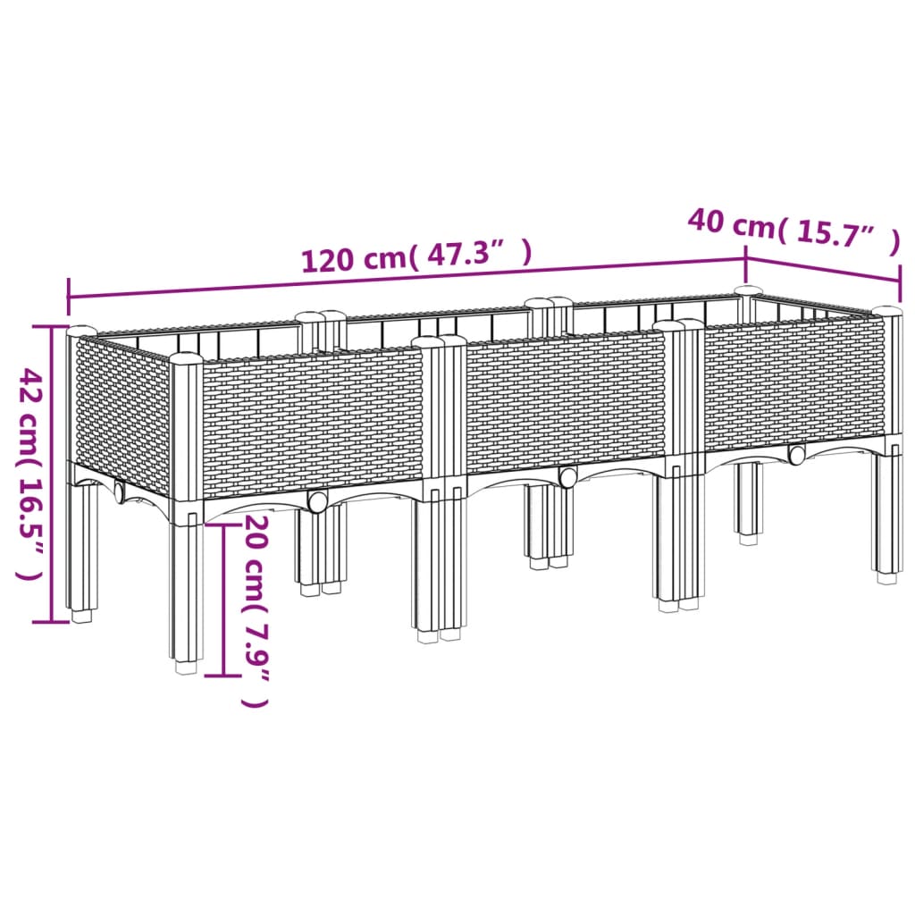 vidaXL Fioriera da Giardino con Gambe Marrone 120x40x42 cm in PP