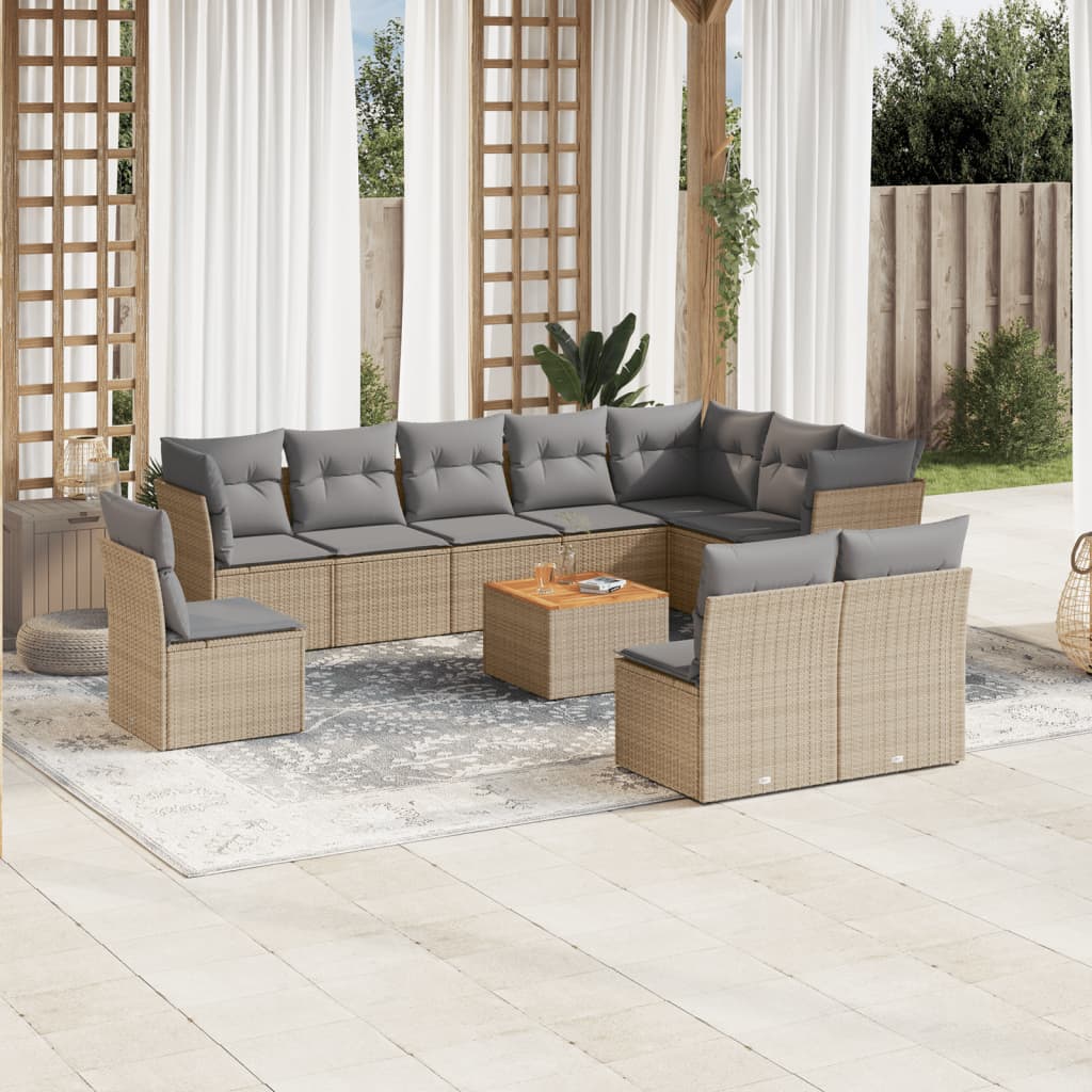 vidaXL Set Divano da Giardino 11 pz con Cuscini Beige Misto Polyrattan