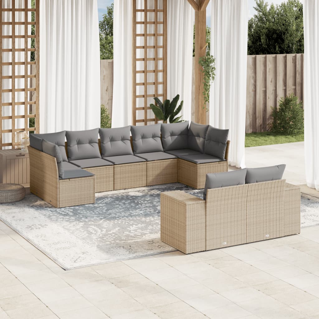 vidaXL Set Divano da Giardino 9 pz con Cuscini Beige in Polyrattan