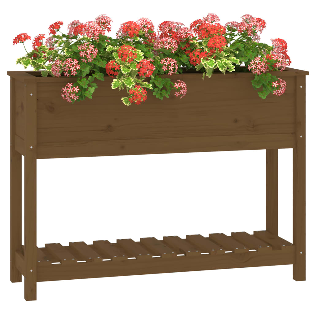 vidaXL Fioriera con Mensola Ambra 111,5x34,5x81 cm Legno Massello Pino