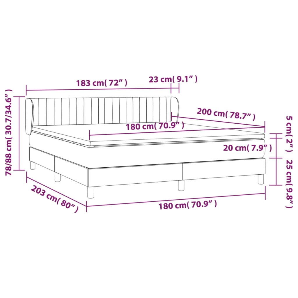 vidaXL Giroletto a Molle con Materasso Grigio Chiaro 180x200cm Velluto