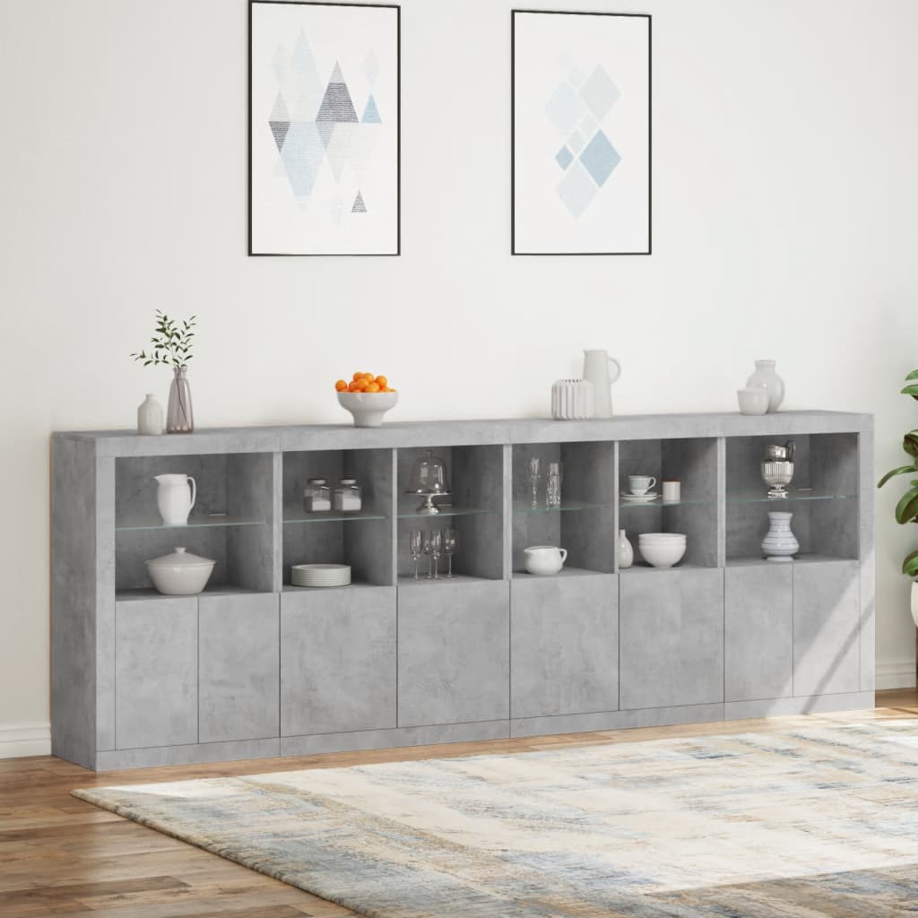 vidaXL Credenza con Luci LED Grigio Cemento 283x37x100 cm