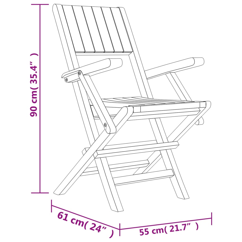 vidaXL Sedie da Giardino Pieghevoli 6pz 55x61x90cm Legno Massello Teak