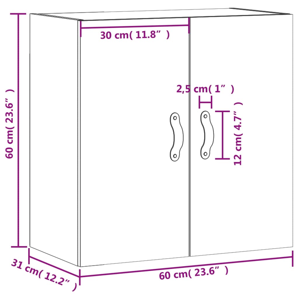 vidaXL Mobile Pensile Grigio Sonoma 60x31x60 cm in Legno Multistrato