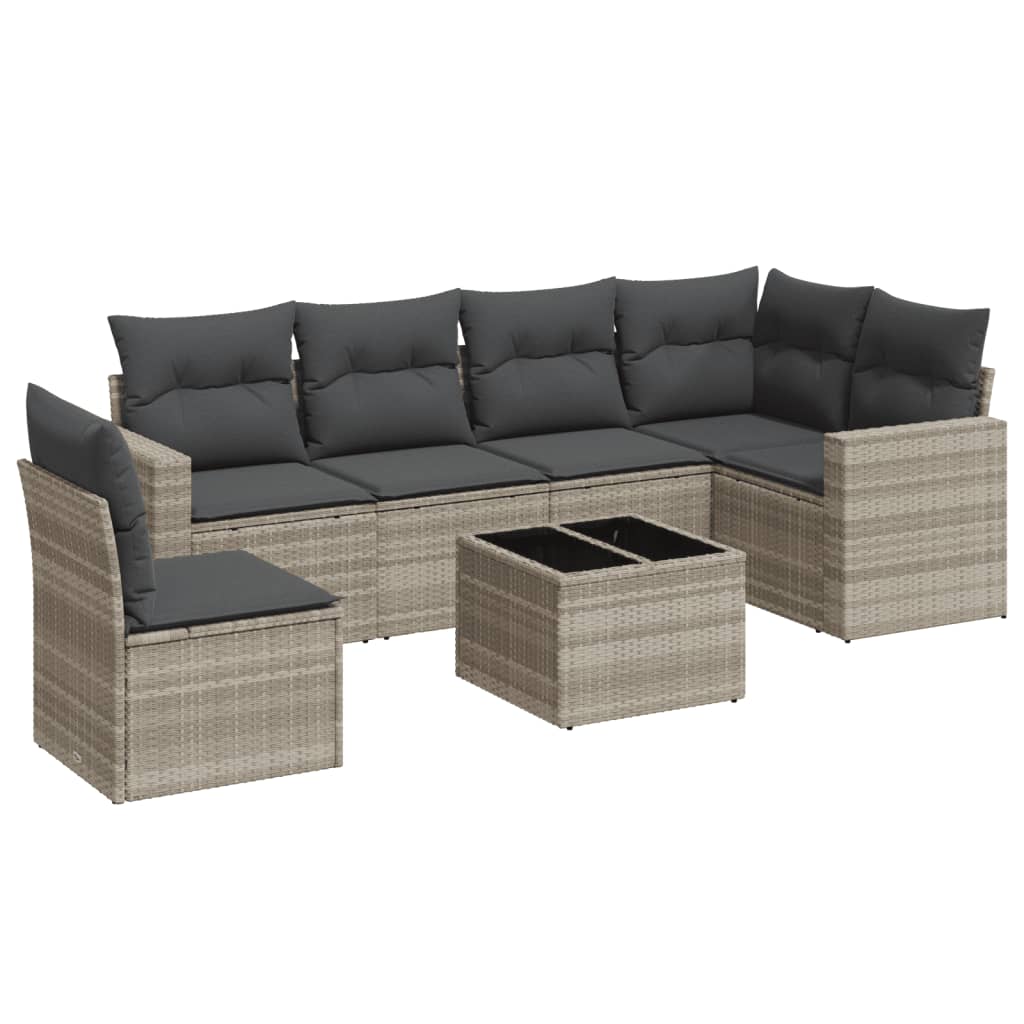 vidaXL Set Divani da Giardino 7pz con Cuscini Grigio Chiaro Polyrattan