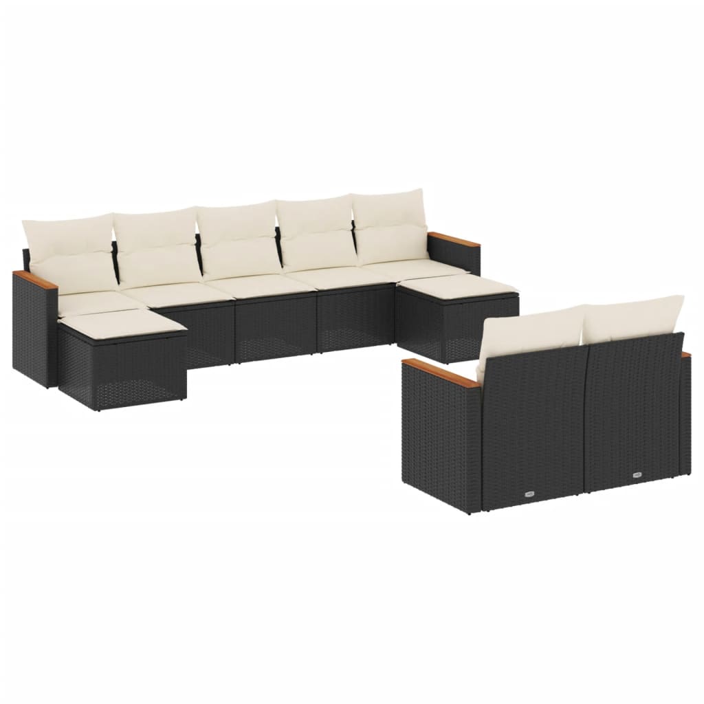 vidaXL Set Divani da Giardino 9 pz con Cuscini Nero in Polyrattan