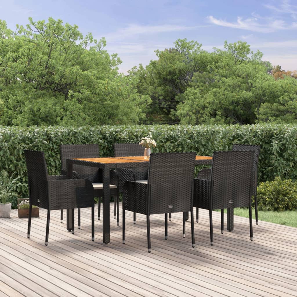 vidaXL Set da Pranzo da Giardino 7 pz Nero con Cuscini in Polyrattan