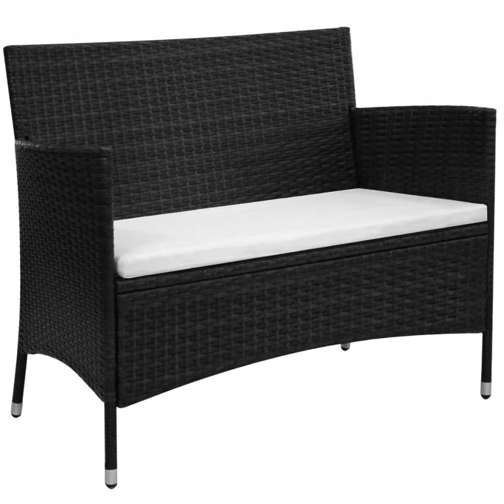 vidaXL Panchina da Giardino con Cuscino in Polyrattan Nero