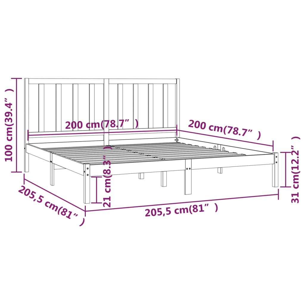 vidaXL Giroletto senza Materasso Ambra in Legno di Pino 200x200 cm