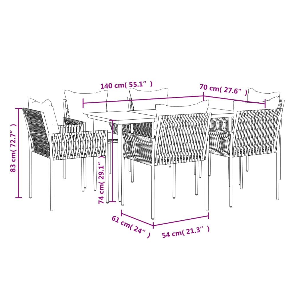 vidaXL Set Pranzo da Giardino 7 pz con Cuscini in Polyrattan e Acciaio