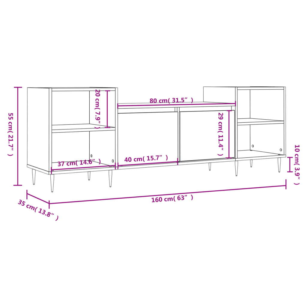 vidaXL Mobile TV Grigio Sonoma 160x35x55 cm in Legno Multistrato