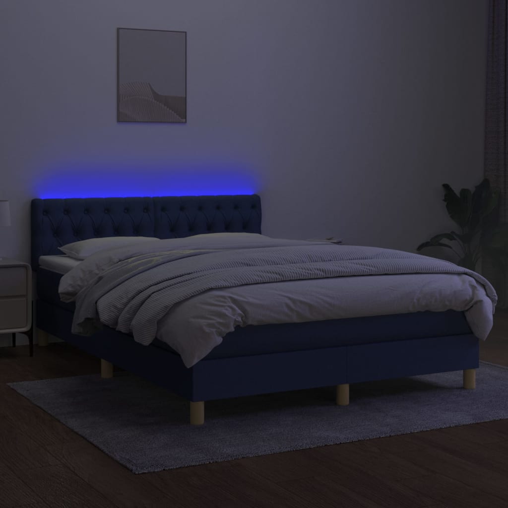 vidaXL Letto a Molle con Materasso e LED Blu 140x200 cm in Tessuto