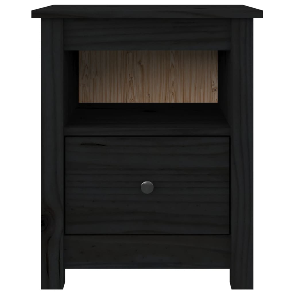 vidaXL Comodino Nero 40x35x49 cm in Legno Massello di Pino