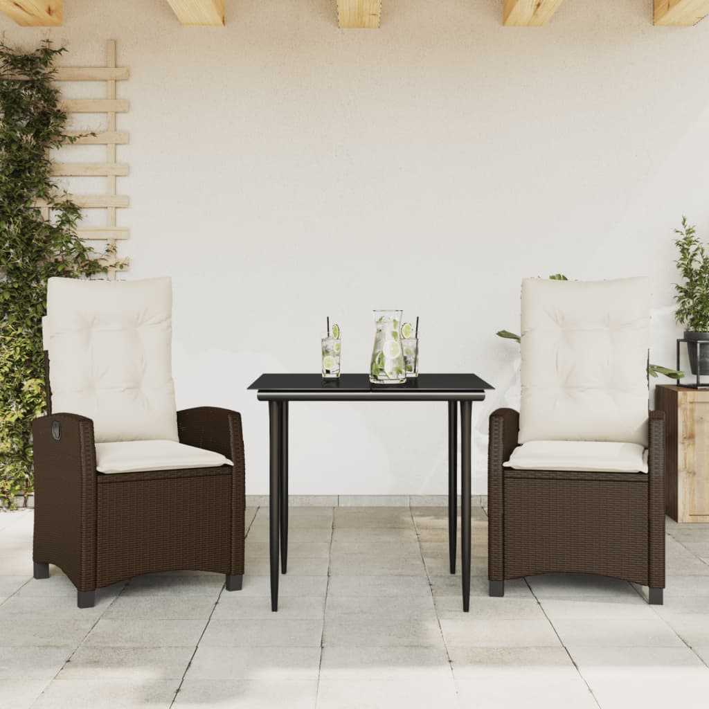 vidaXL Set da Pranzo da Giardino 3pz con Cuscini in Polyrattan Marrone