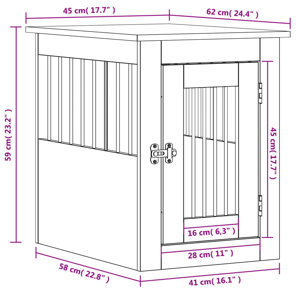 vidaXL Gabbia Cani da Arredamento Bianca 45x62x59cm Legno Multistrato