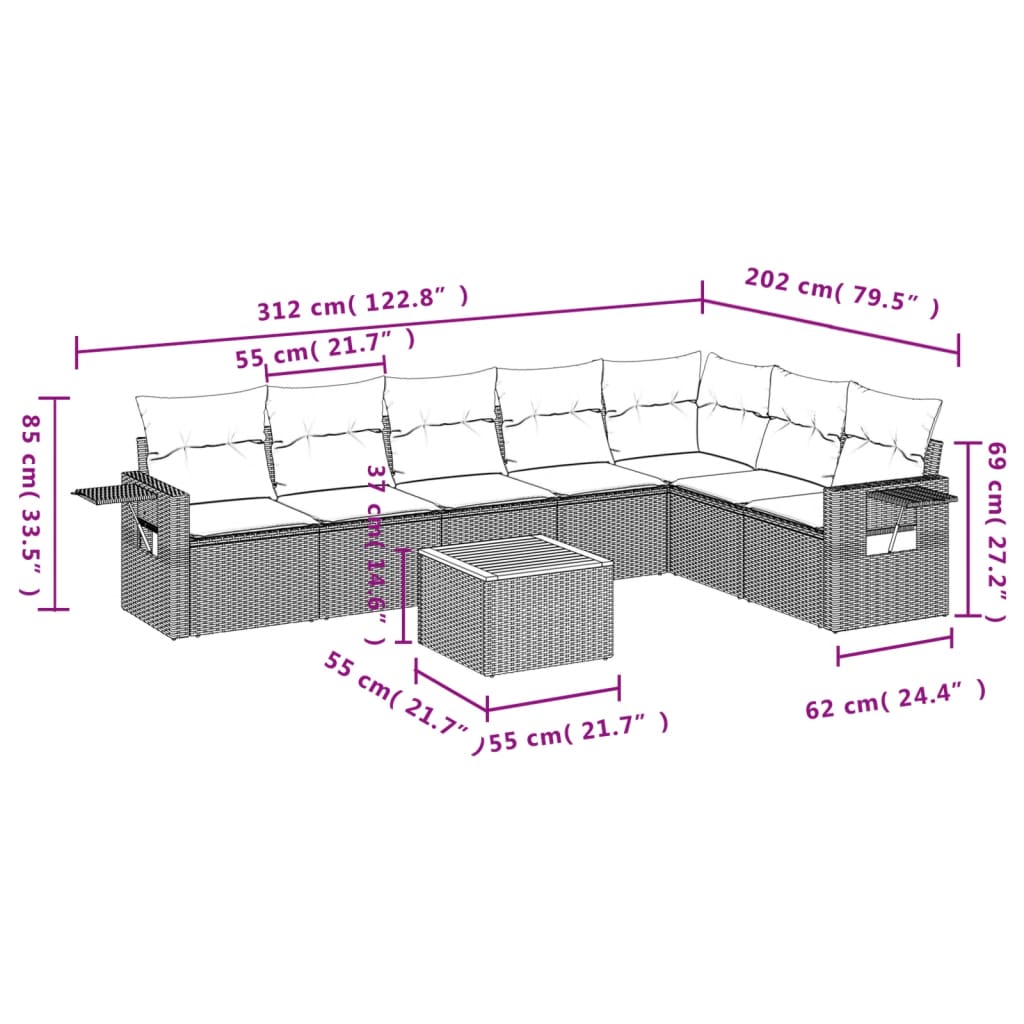 vidaXL Set Divani da Giardino con Cuscini 8 pz Nero in Polyrattan