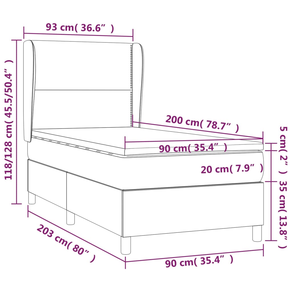 vidaXL Giroletto a Molle con Materasso Crema 90x200 cm inTessuto