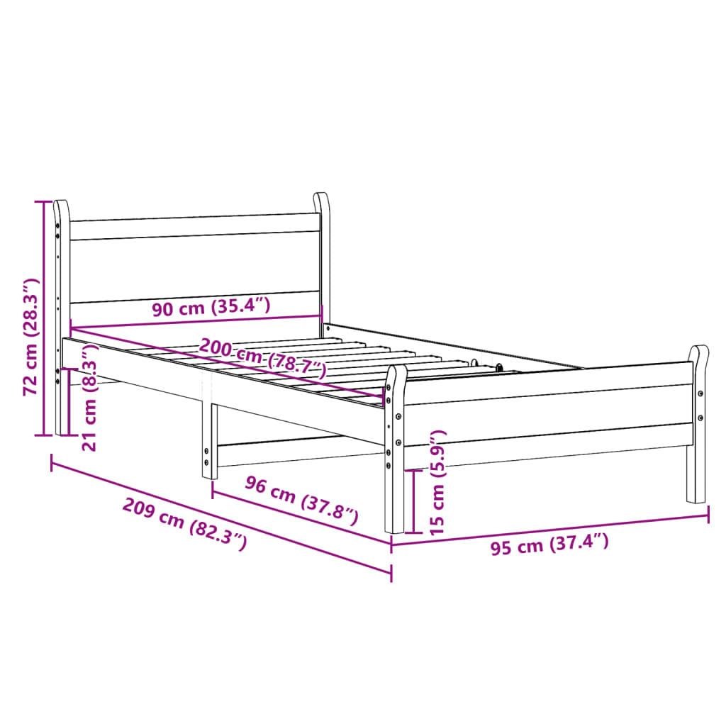 vidaXL Letto senza Materasso Bianco 90x200 cm Legno Massello di Pino