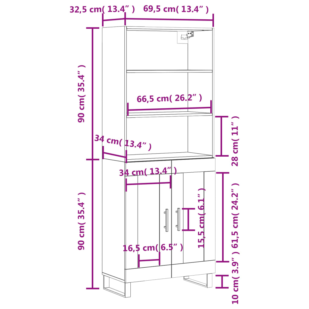 vidaXL Credenza Grigio Cemento 69,5x34x180 cm in Legno Multistrato