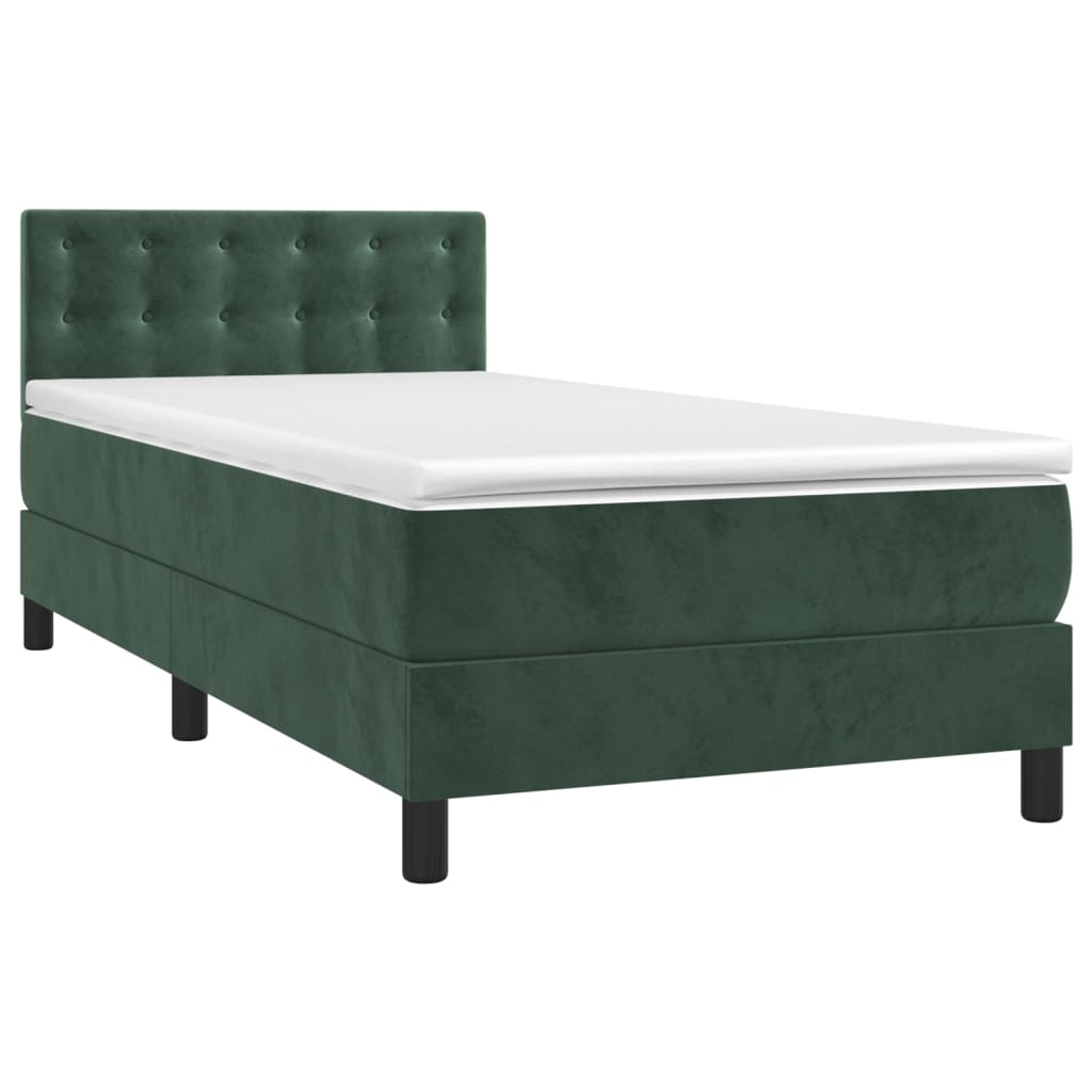 vidaXL Letto a Molle con Materasso e LED Verde Scuro 90x190 cm Velluto