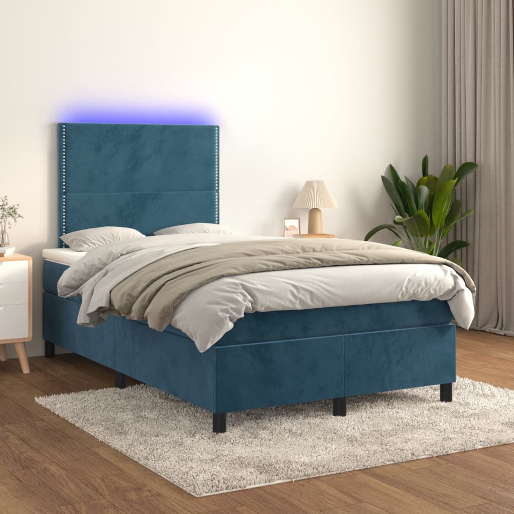 vidaXL Letto a Molle con Materasso e LED Blu Scuro 120x200cm