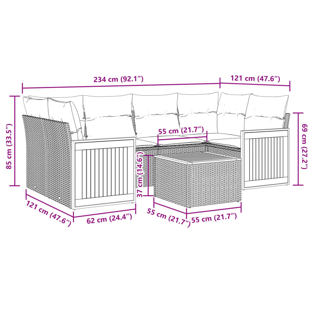 vidaXL Set Divani da Giardino con Cuscini 7pz Nero Polyrattan