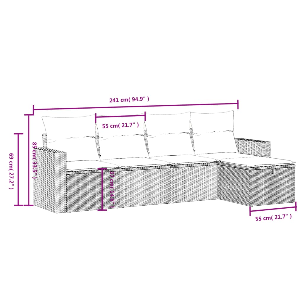 vidaXL Set Divano da Giardino 5 pz con Cuscini Marrone in Polyrattan