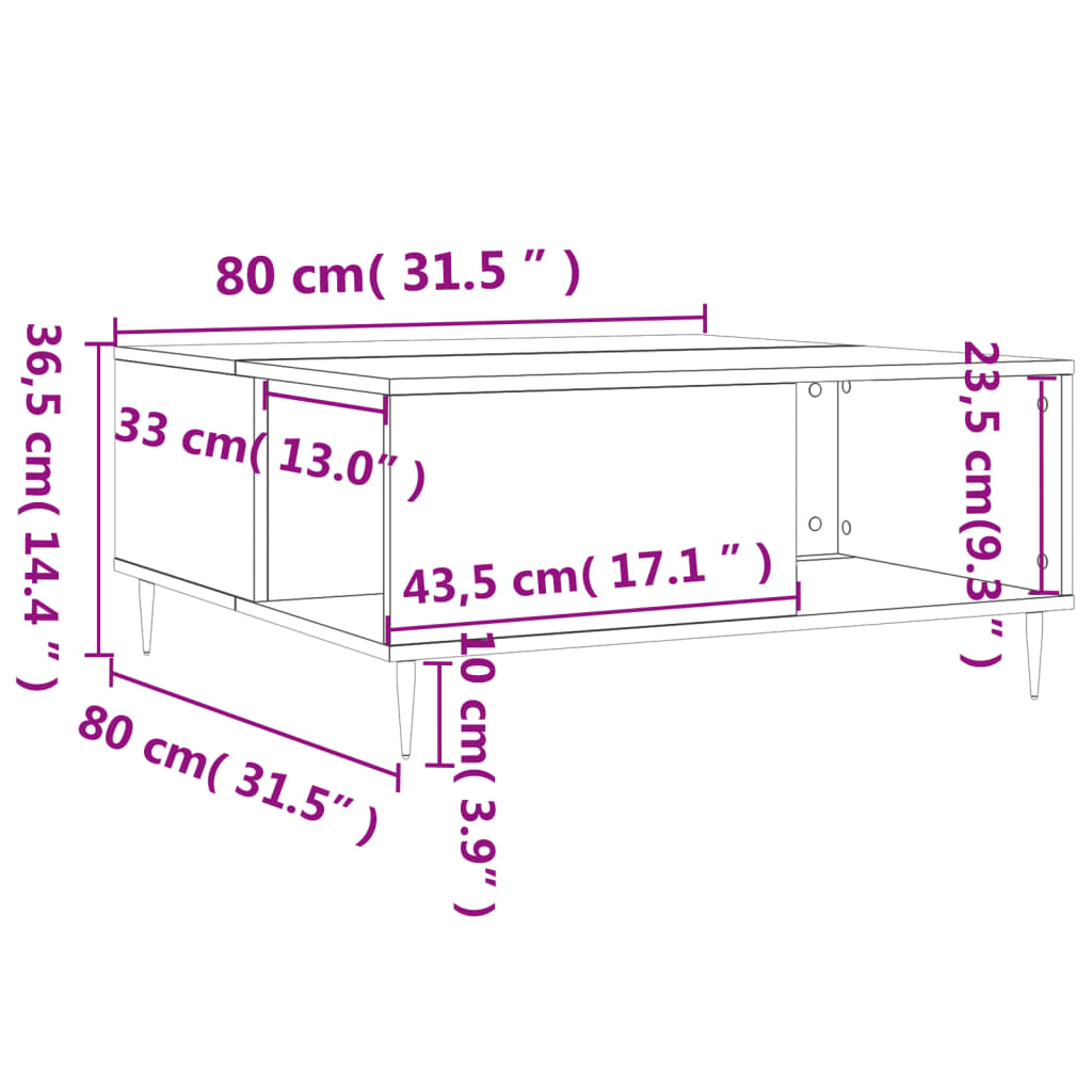 vidaXL Tavolino Salotto Rovere Marrone 80x80x36,5 cm Legno Multistrato