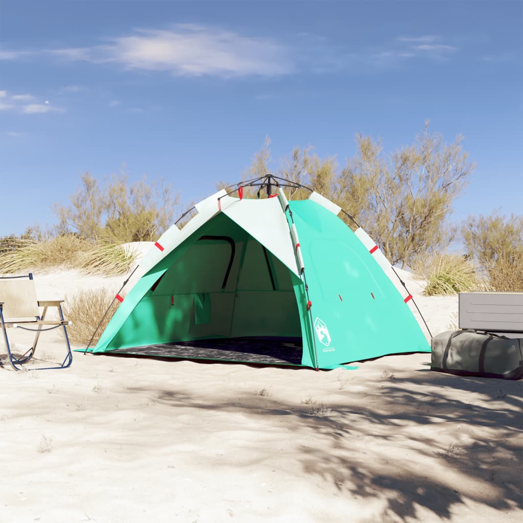 vidaXL Tenda da Spiaggia 3 Persone Verde Rilascio Rapido Impermeabile