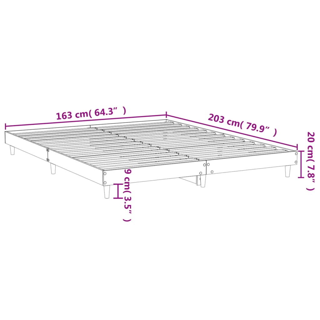 vidaXL Giroletto Rovere Fumo 160x200 cm in Legno Multistrato