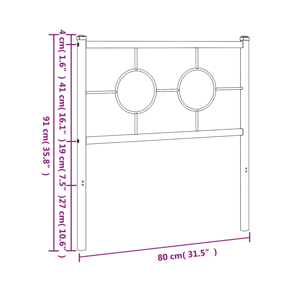 vidaXL Testiera in Metallo Bianco 75 cm